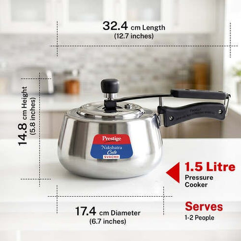 Prestige Nakshatra Cute Svachh Stainless Steel Pressure Cooker 1.5 L