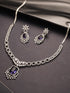 Silver Toned Purple Blue AD Zirconia Studded Floral Designer necklace Jewellery Set