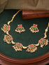 Gold Plated Red & Green Stone Studded Lotus Choker Jewellery Set