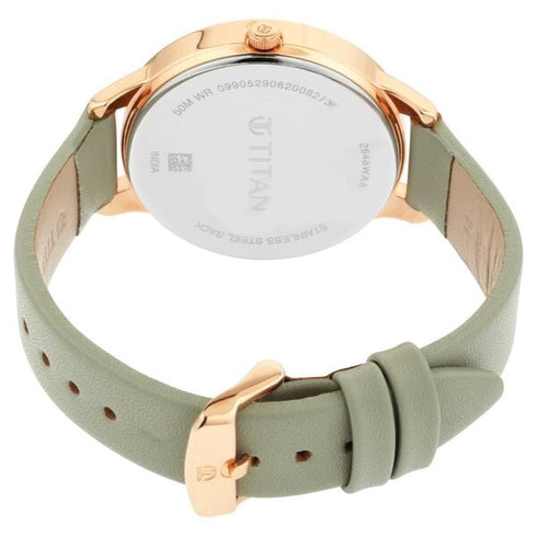 Titan Women's Precision Simplicity Watch: Green Gradient Dial with Leather Strap