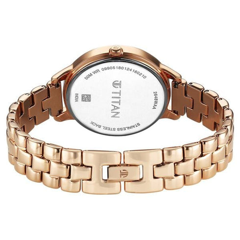 Titan Neo Quartz Analog Maroon Dial Rose Gold Metal Strap Watch For Women