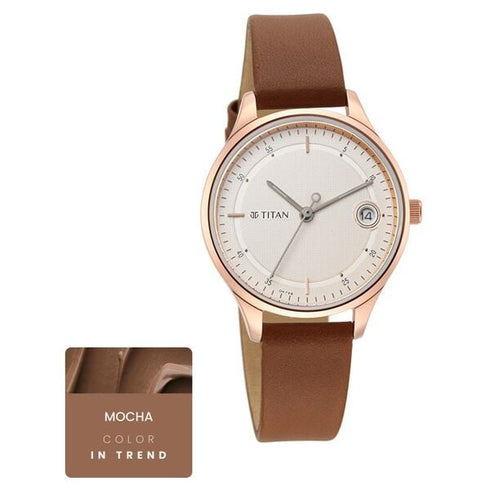 Titan Workwear Silver Dial Women Watch With Leather Strap (Model 2649WL01)