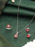 Silver Oxidies red stons studed minimal locket jewellery set