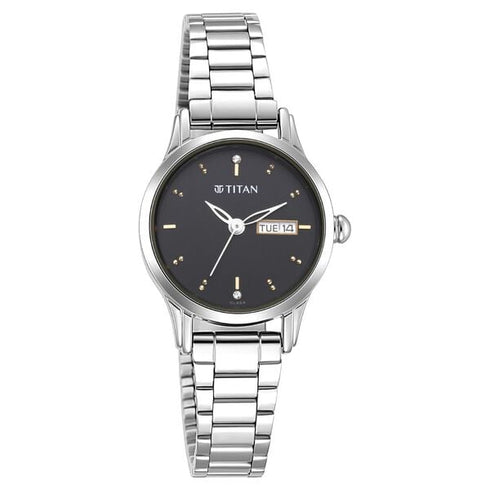 Titan Lagan Black Dial Analog with Day and Date Metal Strap Watch