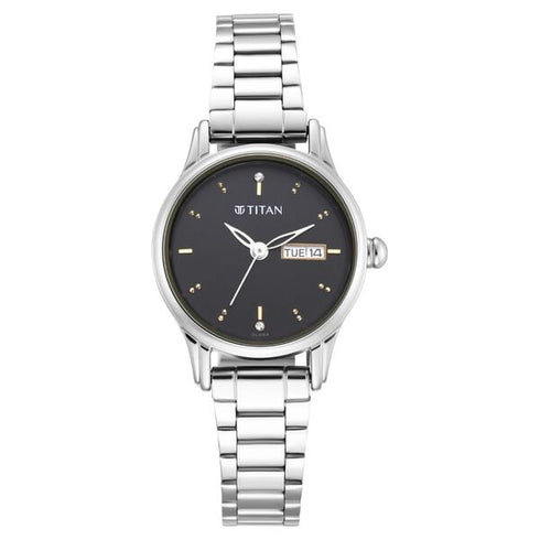 Titan Lagan Black Dial Analog with Day and Date Metal Strap Watch