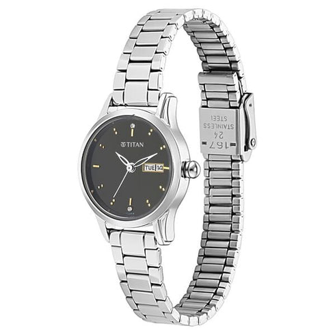 Titan Lagan Black Dial Analog with Day and Date Metal Strap Watch