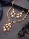 Gold Toned Cubic Zirconia Studded Designer Chandelier Statement Necklace Jewellery Set