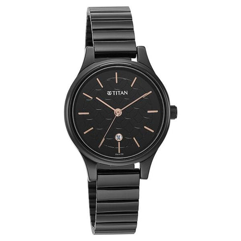 Titan Karishma Quartz Analog Black Round Dial Black Stainless Steel Strap