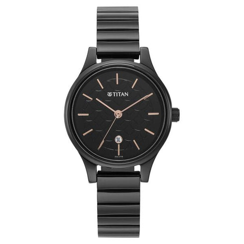 Titan Karishma Quartz Analog Black Round Dial Black Stainless Steel Strap