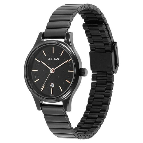 Titan Karishma Quartz Analog Black Round Dial Black Stainless Steel Strap