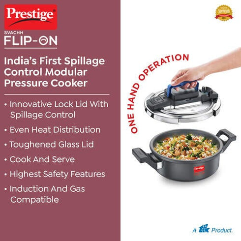 Prestige Svachh Flip-on Hard Anodised Gas And Induction Compatible Pressure Cooker 3 L