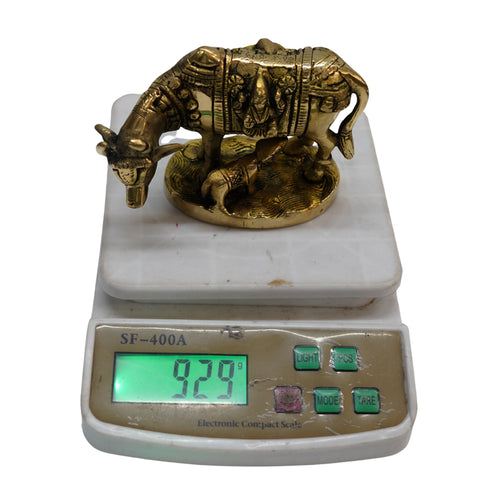 Brass Kamdhenu Cow and Calf Sculpture 929g