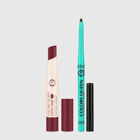 Colors Queen Color Stay Non-Transfer Lipstick and Bold Eyes Auto Kajal Combo