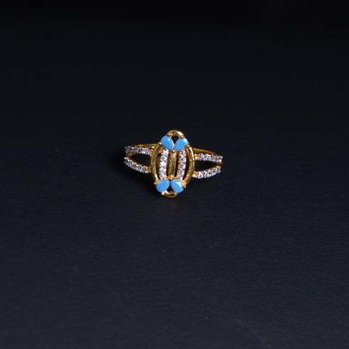 22 Carat Gold Fancy Pattern Ring With White And Sky Blue Stones 2.66g by Mahita Collections