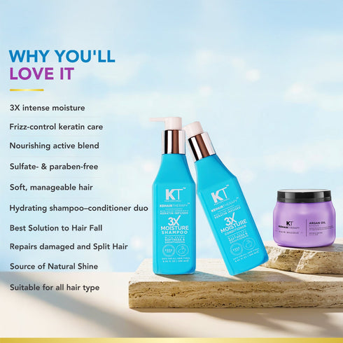 Kt Professional 3X Moisture Shampoo & Conditioner 250ml Argan Oil Hair Masque