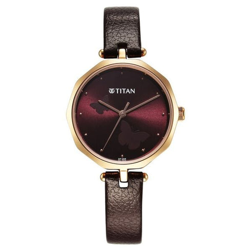 Titan Secluded Quartz Analog Gradient Mother of Pearl Dial Leather Strap Watch For Women