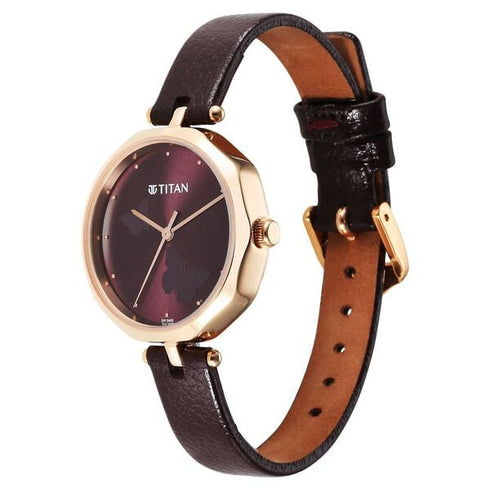 Titan Secluded Quartz Analog Gradient Mother of Pearl Dial Leather Strap Watch For Women