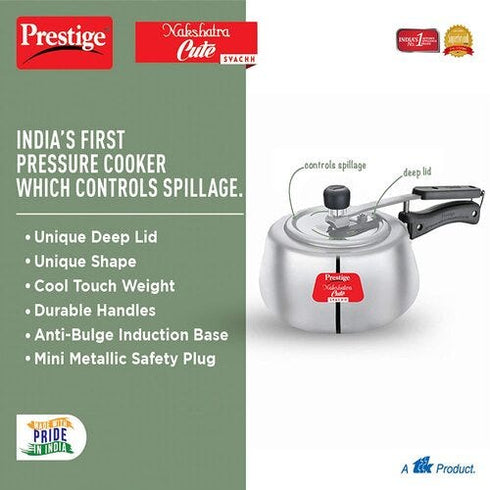 Prestige Nakshatra Cute Svachh Aluminium Gas And Induction Compatible Pressure Cooker Silver 2 L