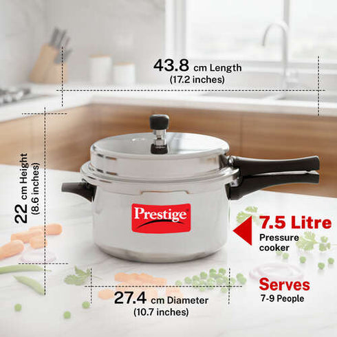Prestige Popular Virgin Aluminium Precision Weight Valve Pressure Cooker 7.5 L Silver