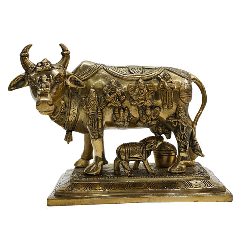 Brass Kamdhenu Cow with Calf Idol 4552g