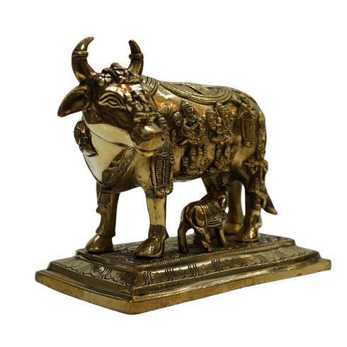 Brass Kamdhenu Cow with Calf Idol 4552g