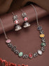 Oxidised Silver Toned Navratan Multicolored Elephant Motif Statement Choker Jewellery Set