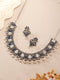Oxidised Silver Toned Blue & white Stone Studded Statement Tribal Choker Jewellery Set