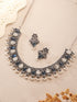 Oxidised Silver Toned Blue & white Stone Studded Statement Tribal Choker Jewellery Set