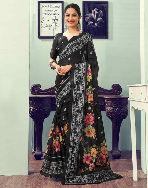 Sudathi Ready To Wear Black Printed Woven Saree