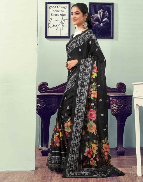 Sudathi Ready To Wear Black Printed Woven Saree