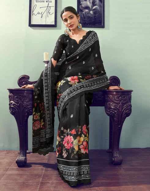 Sudathi Ready To Wear Black Printed Woven Saree