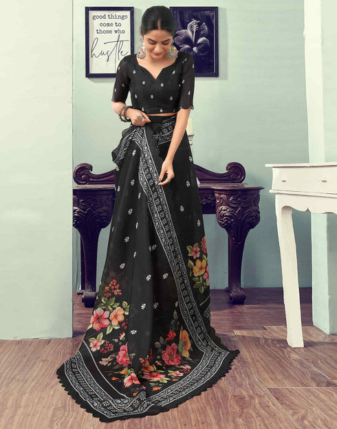 Sudathi Ready To Wear Black Printed Woven Saree