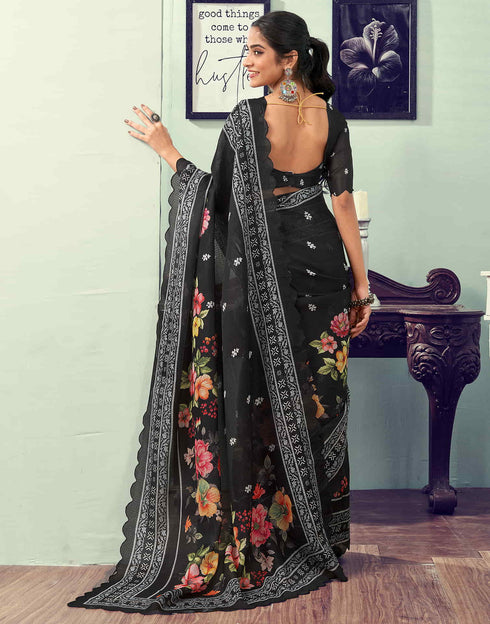 Sudathi Ready To Wear Black Printed Woven Saree