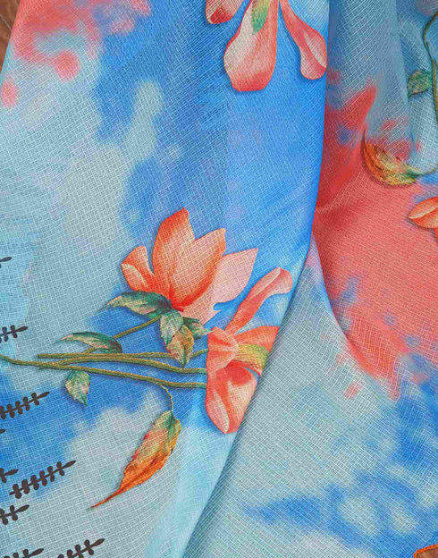 Sudathi Ready To Wear Light Blue Printed Woven Saree