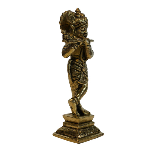 Brass Lord Krishna Playing Flute Statue 538g