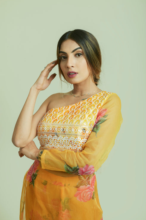 Kzari Orchid Floral Kurta and Pant Set