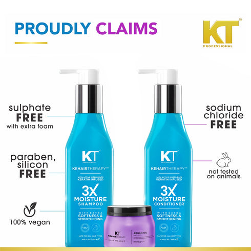 Kt Professional 3X Moisture Shampoo & Conditioner 250ml Argan Oil Hair Masque