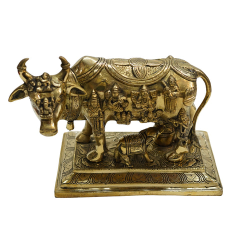 Brass Kamdhenu Cow with Calf Idol 4552g