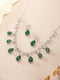 Silver Plated Emerald Green AD Studded Floral Statement Necklace Jewellery Set