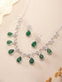 Silver Plated Emerald Green AD Studded Floral Statement Necklace Jewellery Set