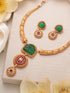 Traditional Gold Jewelry Set with Green and Red Stones