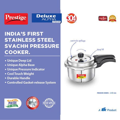 Prestige Deluxe Alpha Svachh Stainless Steel Spillage Control Pressure Cooker Silver 1.5 L