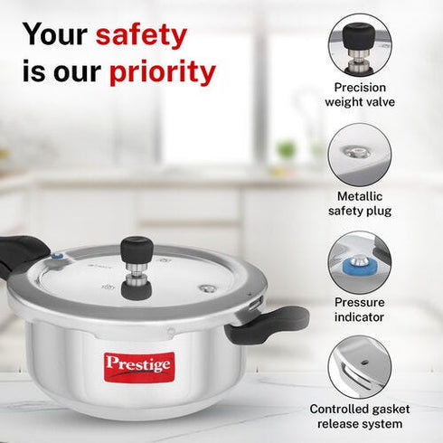 Prestige Svachh Aluminium Anti Bulge Induction Base Senior Deep Pan Pressure Cooker 5 L Silver