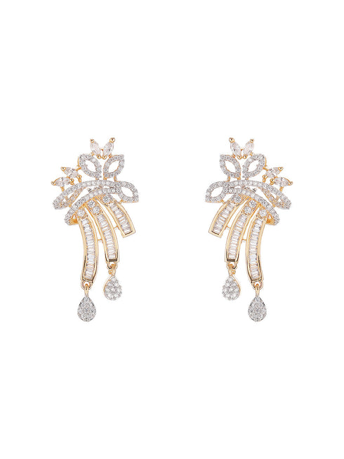 Gold Toned White AD Zircon Studded Peacock Motif Contemporary Necklace Jewellery Set