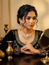 Gold Toned White AD Zircon Studded Long Haram Chain Necklace Jewellery Set
