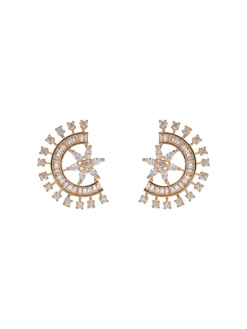 Gold Toned White AD Zircon Studded Long Haram Chain Necklace Jewellery Set