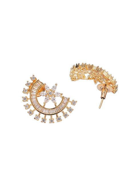 Gold Toned White AD Zircon Studded Long Haram Chain Necklace Jewellery Set