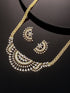 Gold Toned White AD Zircon Studded Long Haram Chain Necklace Jewellery Set