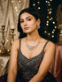 Gold Toned White AD Zircon Studded Long Haram Chain Necklace Jewellery Set
