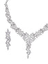 Silver Toned White AD Zircon Statement Cocktail Necklace Jewellery Set